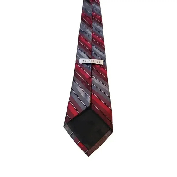 Van Heusen 100% Silk Neck Tie Reds/Grays Striped Woven Necktie - Picture 4 of 10